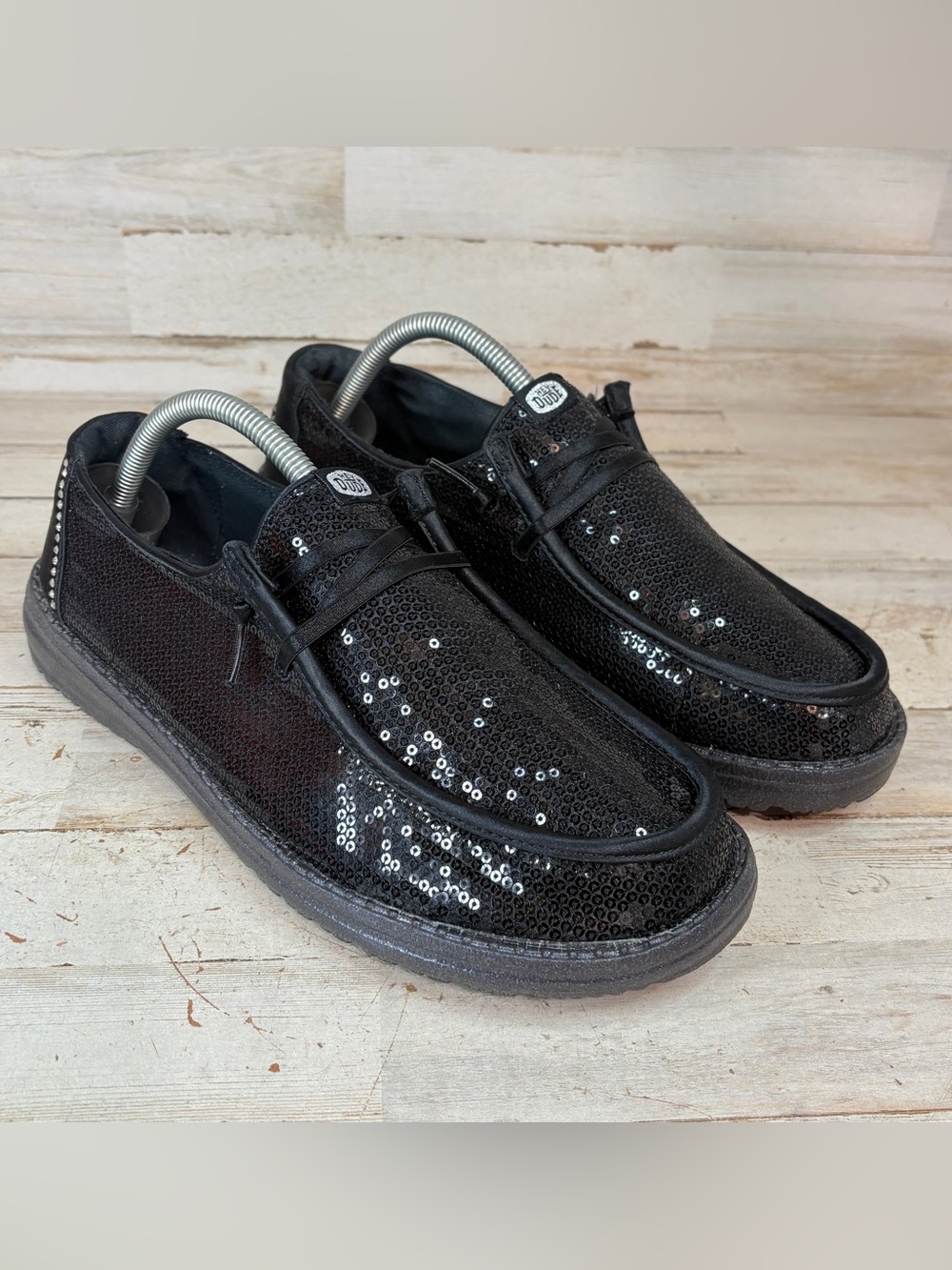 Hey Dude Wendy Disco Sequin Shoes Women’s 11 Black Sparkly Slip On Loafers